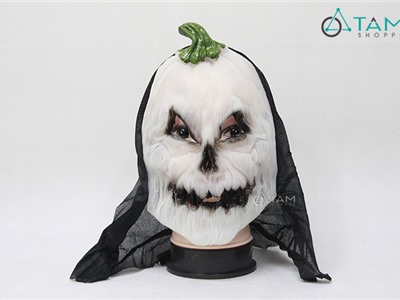 Mặt nạ cao su bí ngô trắng dạ quang phát sáng trong bóng tối HLW-MN-43